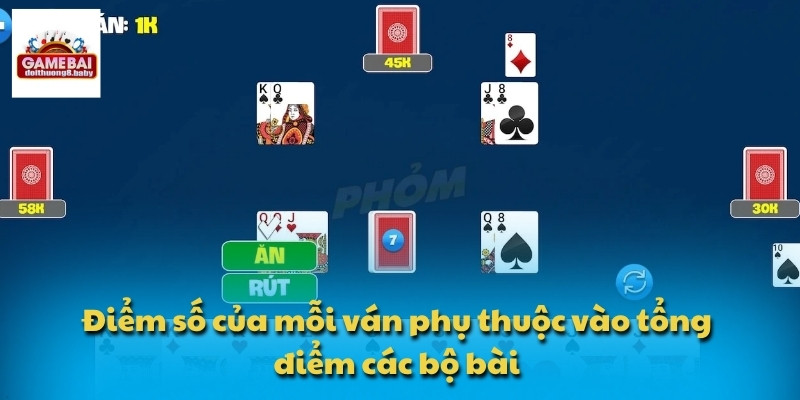 Điểm số của mỗi ván phụ thuộc vào tổng điểm các bộ bài