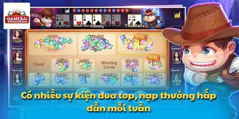 Có nhiều sự kiện đua top, nạp thưởng hấp dẫn mỗi tuần